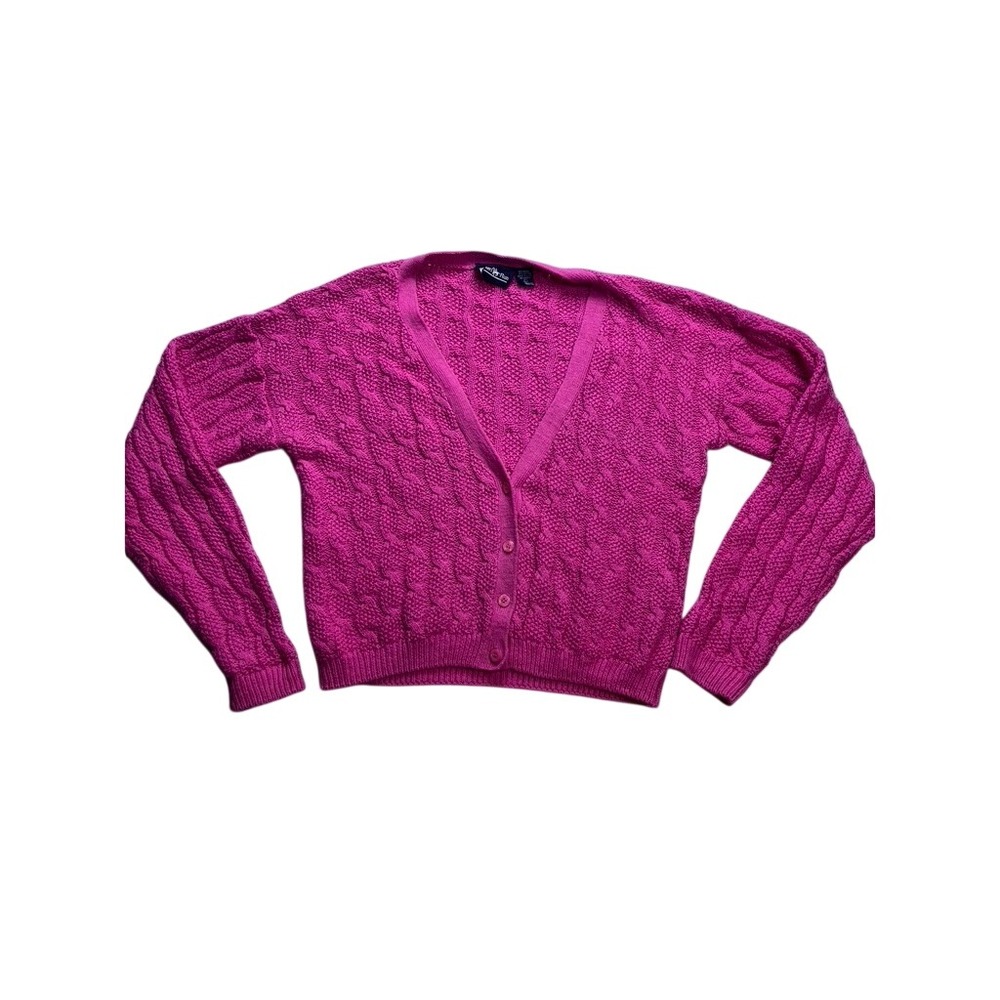 Hunters‎ Run Cardigan Sweater Womens Large Pink Cable Knit V-Neck Button Barbie